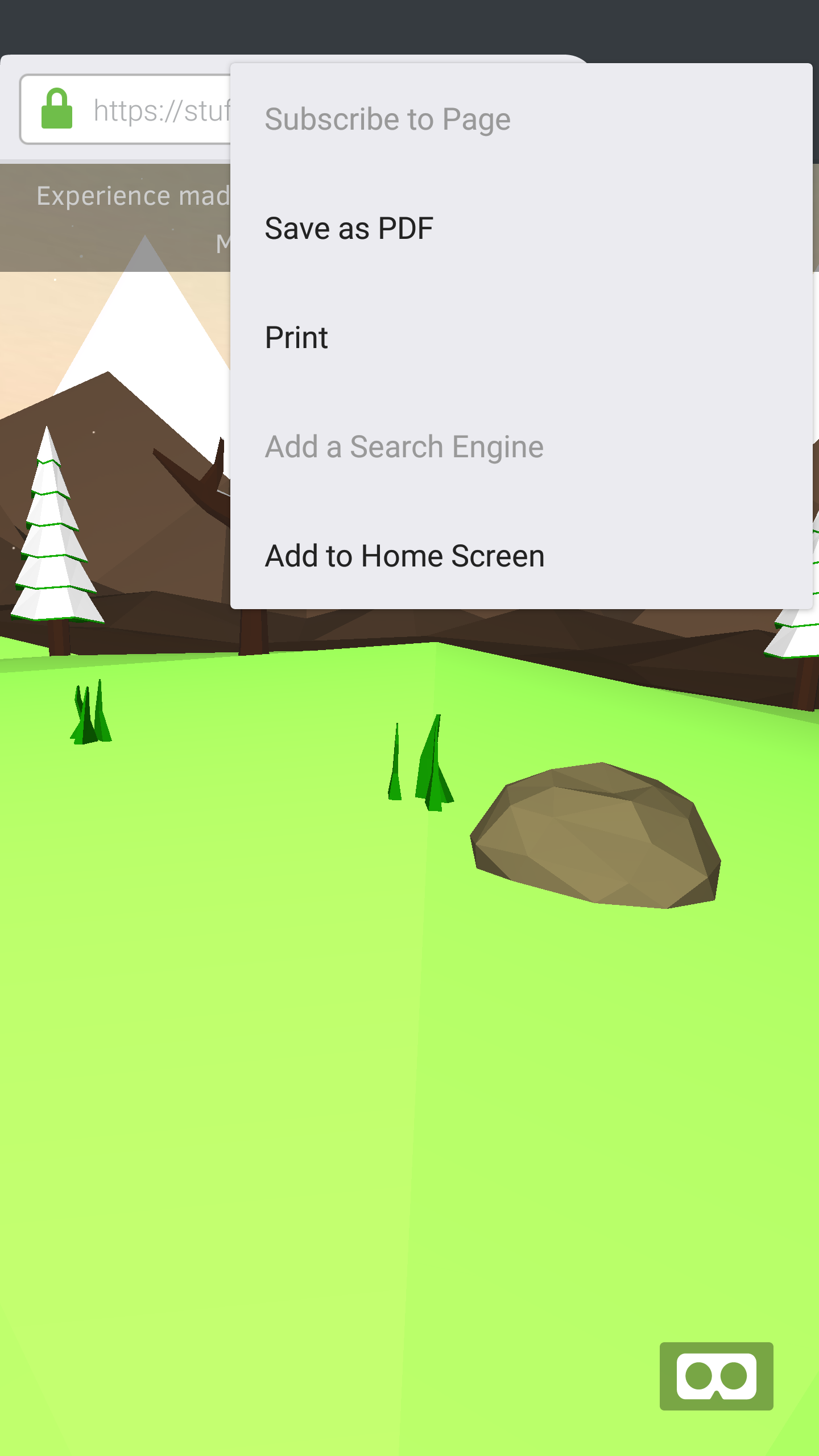 Firefox menu for "Add to Home Screen"